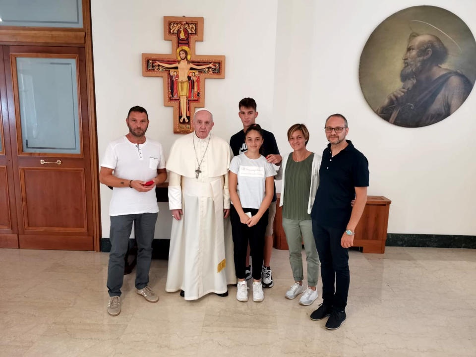 Image: Carlo Chiodi's family with Pope Francis. (Courtesy Chiodi family)