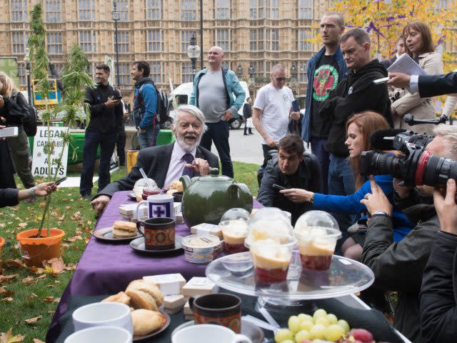 Paul Flynn with campaigners outside Parliament