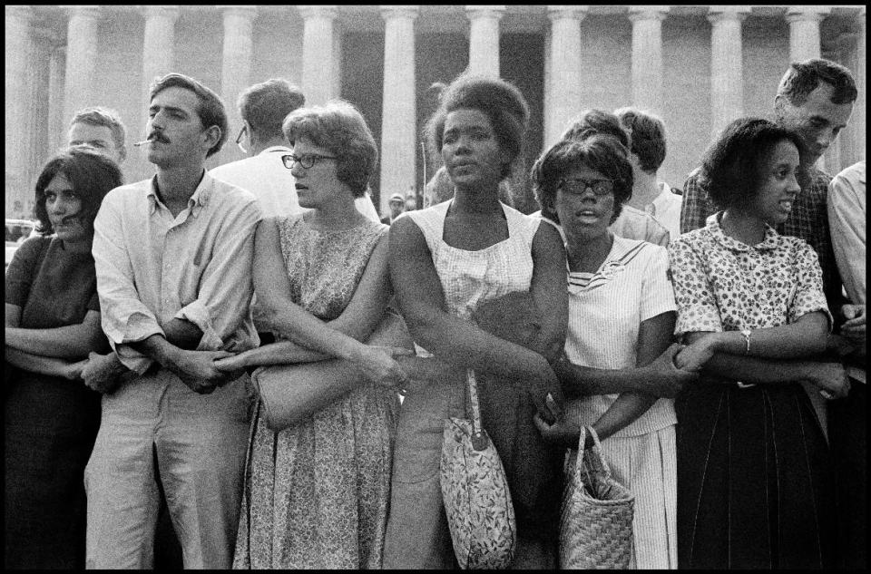 This August 28, 1963 publicity photo provided by PBS, courtesy Leonard Freed/Magnum Photos, shows activists during The March on Washington in Washington, D.C. from the film,"Makers: Women Who Make America." The Women’s Movement was influenced in part by the Civil Rights Movement. The three-hour PBS documentary about the fight for women's equality, airs Tuesday, Feb. 26, 2013, and features prominent activists including Gloria Steinem and Marlo Thomas. (AP Photo/PBS, Courtesy Leonard Freed, Magnum Photos)