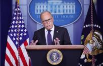 FILE PHOTO: White House economic advisor Larry Kudlow addresses a press briefing on the U.S. economy and unemployment numbers at White House in Washington