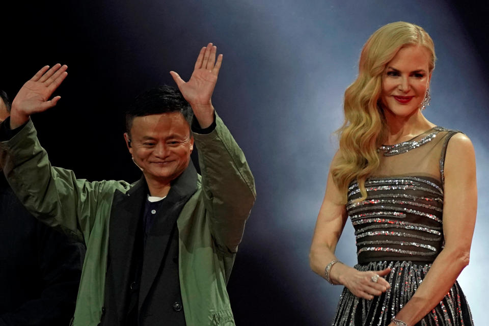 Jack Ma, Chairman of Alibaba Group, and actor Nicole Kidman attend a show during Alibaba Group's 11.11 Singles' Day global shopping festival in Shanghai