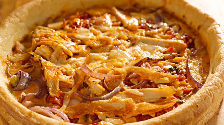 Buffalo chicken deep-dish pizza