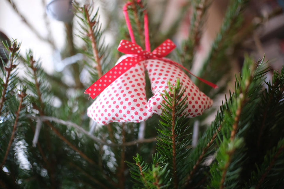 Christmas decorations on a tree photographed with the TTArtisan 25mm F/2 lens for Fujifilm X mirrorless cameras