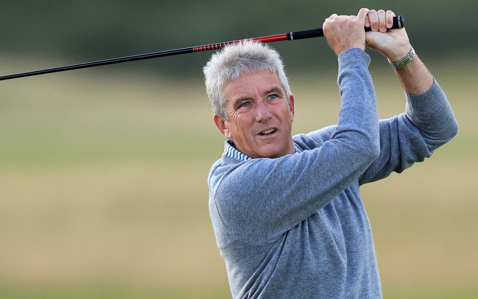 PGA Tour Commissioner Jay Monahan plays a shot at the Old Course at St. Andrews ahead of Wednesday's Alfred Dunhill Links Championship