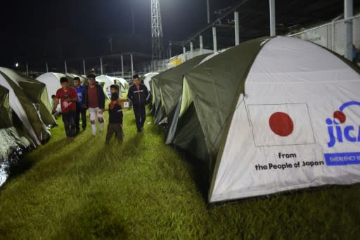 Residents of several communities located near the erupting Fuego volcano were housed in tents in Escuintla on November 19, 2018