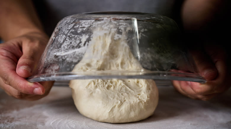 Pouring dough out of bowl