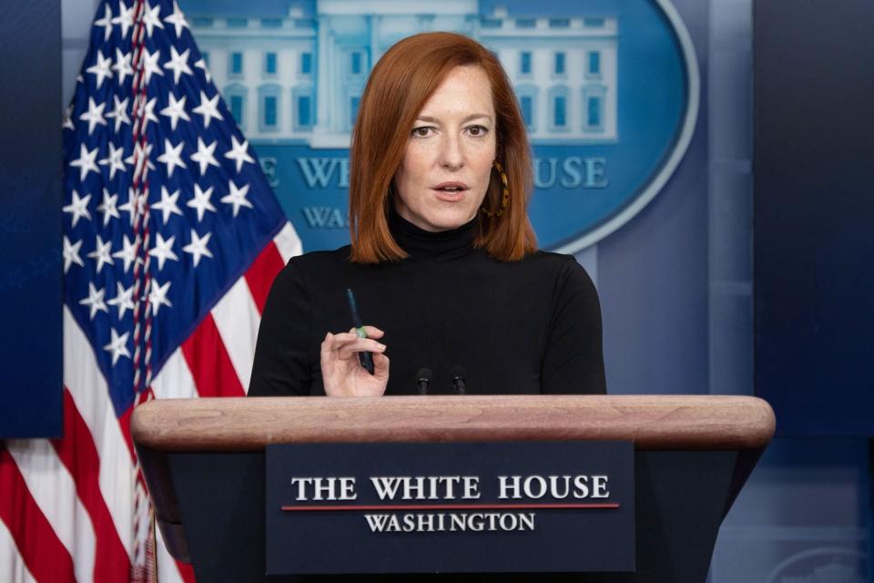 White House Press Secretary Jen Psaki holds the daily press briefing in the Brady Press Briefing Room of the White House in Washington, DC, February 3, 2021