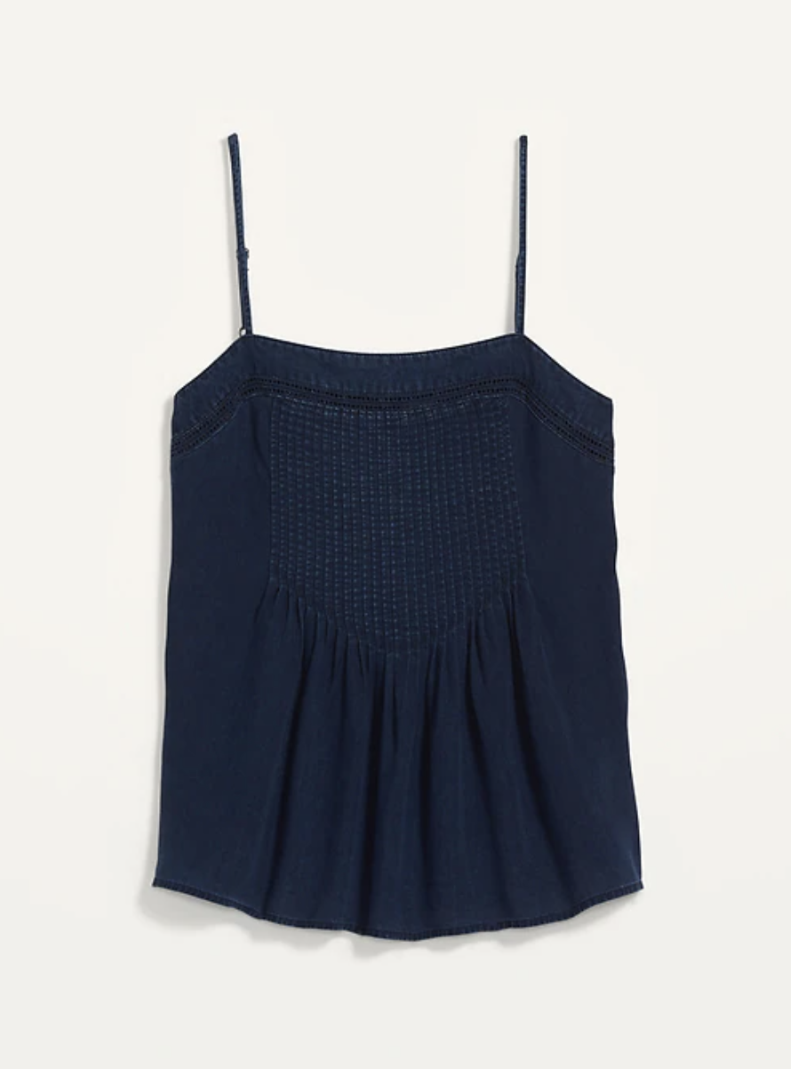 Square-Neck Pintucked Chambray Cami Top for Women- Old Navy