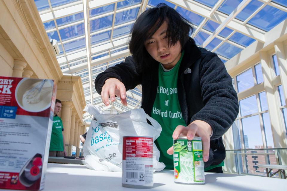 A student competes in the "Bagging Groceries" segment of the second annual Life Skills Olympic Games at High Road School of Delaware, Thursday, March 30, 2023. Wilmingon students competed against five other High Road Schools across Maryland and Delaware in categories like "Sorting Clothes", "Dress for Success", "Finding Expiration Dates," "Counting Change", and "Job Interviewing" to develop employment and social skills and maximize their potential for success in the real world.