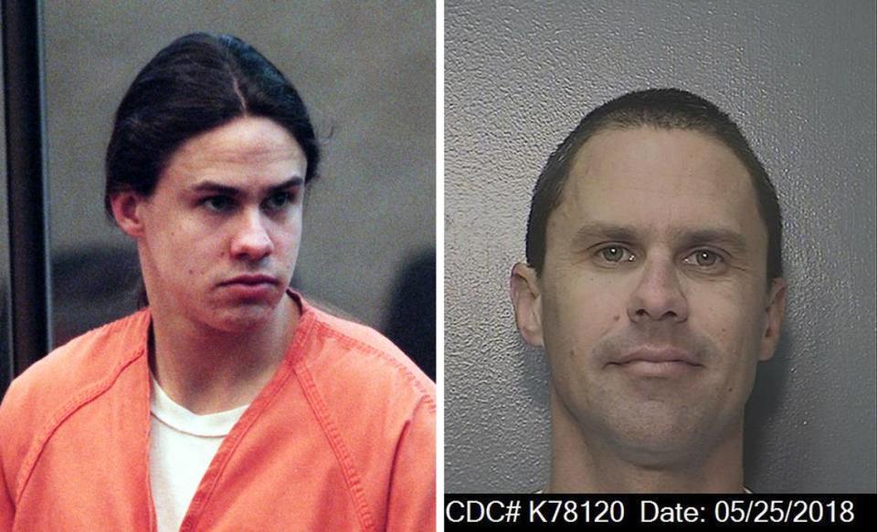 Then-17-year-old Royce Casey in seen in San Luis Obispo Superior Court in January 1997 and in a 2018 inmate photo from Valley State Prison in Chowchilla. Casey was one of three teens convicted in the premeditated slaying of 15-year-old Elyse Pahler. Casey was granted parole by a California parole board in March 2021 after spending nearly 24 years in prison. His parole was blocked by the governor, whose decision was ultimately upheld by the California Court of Appeal.