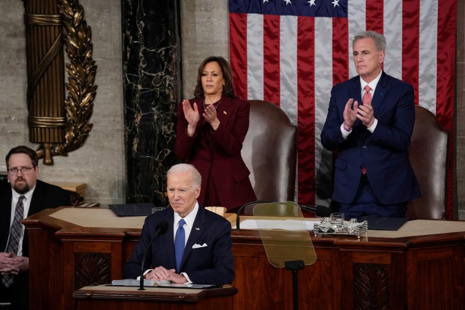 President Joe Biden gives his State of the Union address Tuesday from the House chamber of the United States Capitol in Washington.