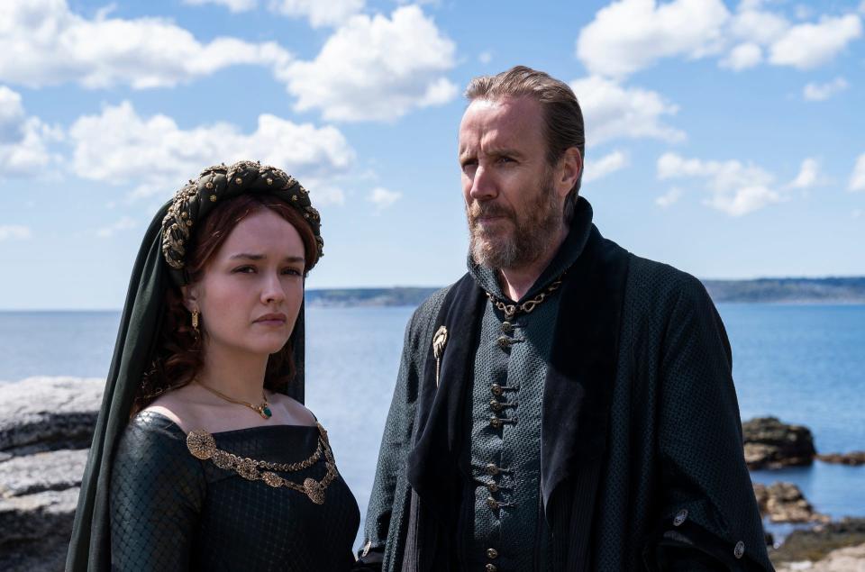 Olivia Cooke as Alicent Hightower and Rhys Ifans as Otto Hightower in "Game of Thrones" spin-off "House of the Dragon."