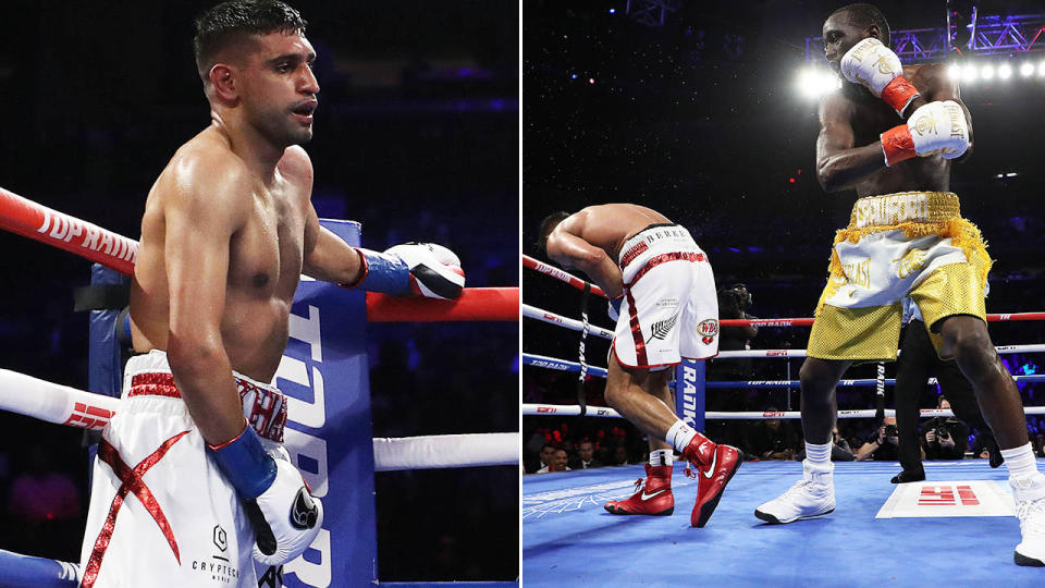 Amir Khan copped a brutal low blow. Image: Getty