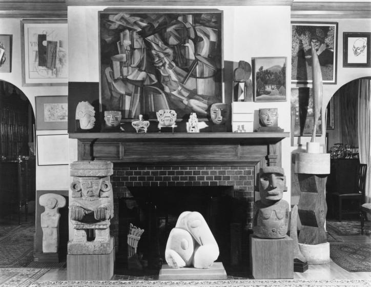 Floyd Faxon photographed the Arensberg living room in 1951, with works by Picasso, Braque, Duchamp and Brancusi mixed with Pre-Columbian sculpture