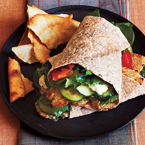 Tempeh Greek Salad Wraps