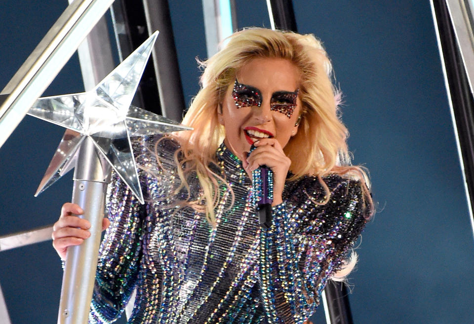 Lady Gaga performing at the Super Bowl