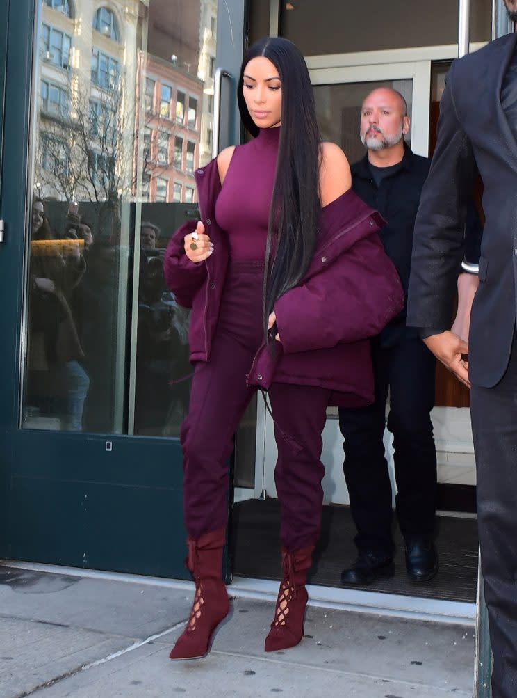 Kim Kardashian headed to Kanye West's Yeezy Season 5 show on Wednesday. (Photo: Splash News)