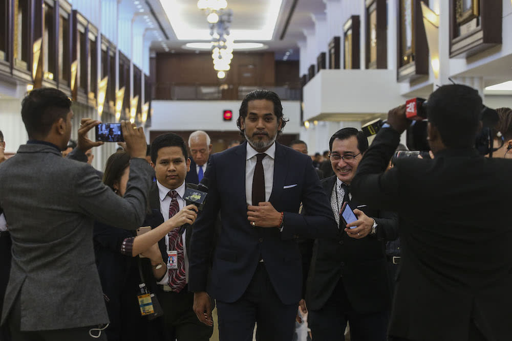 Rembau MP Khairy Jamaluddin is seen in the lobby of Parliament in Kuala Lumpur July 15, 2019. — Picture by Hari Anggara