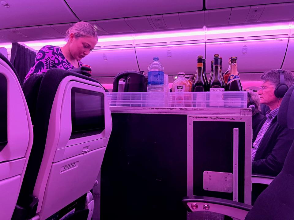 An economy class Air New Zealand flight attendant — Air New Zealand's Academy of Learning in Auckland.