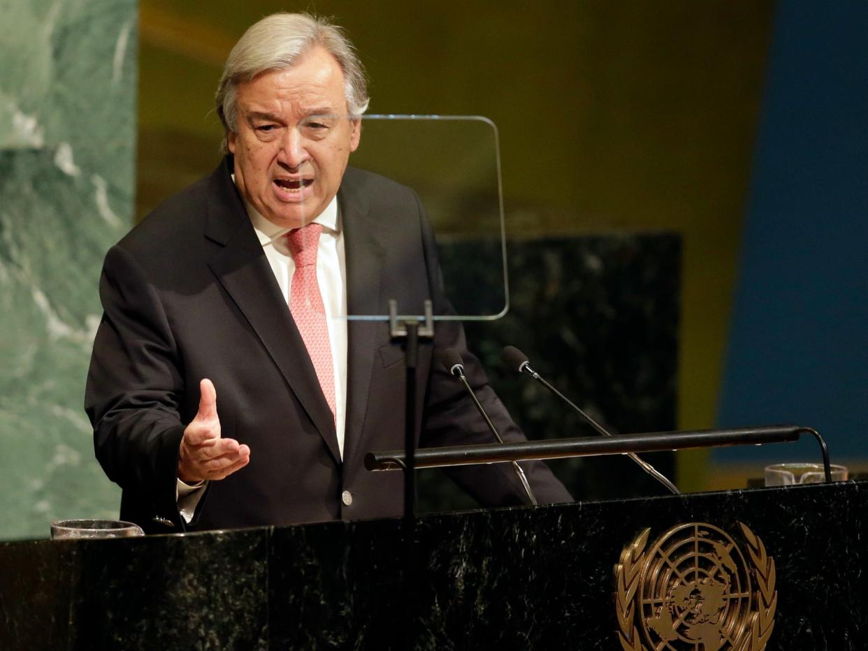 Secretary-General Antonio Guterres speaks during the United Nations General Assembly: Seth Wenig/AP
