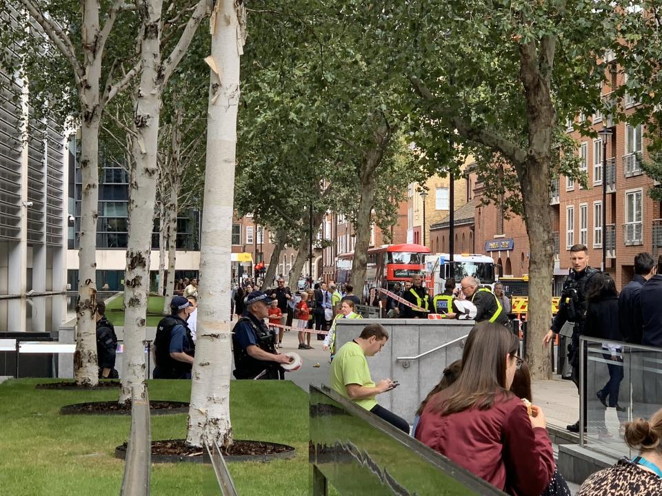 An image posted on Twitter showed officers cordoning off the front of the Home Office in the immediate aftermath. (Twitter/Gareth Milner)