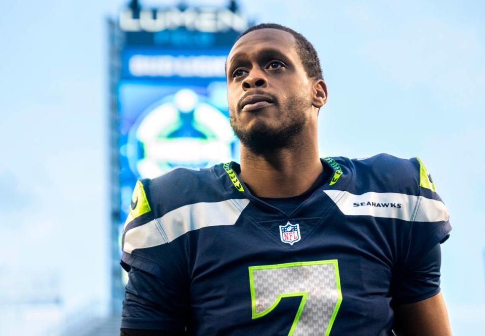 Seattle Seahawks quarterback Geno Smith (7) walks off of the field after defeating the New York Jets 23-6 in an NFL game at Lumen Field in Seattle Wash. on Jan. 1, 2023.