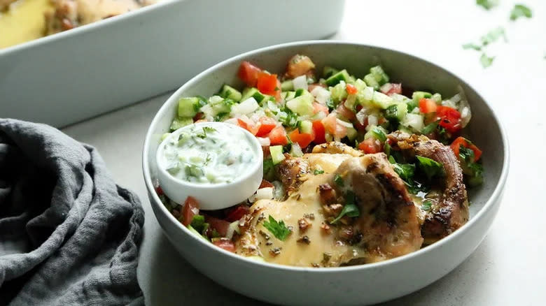 Garlicky chicken in bowl 