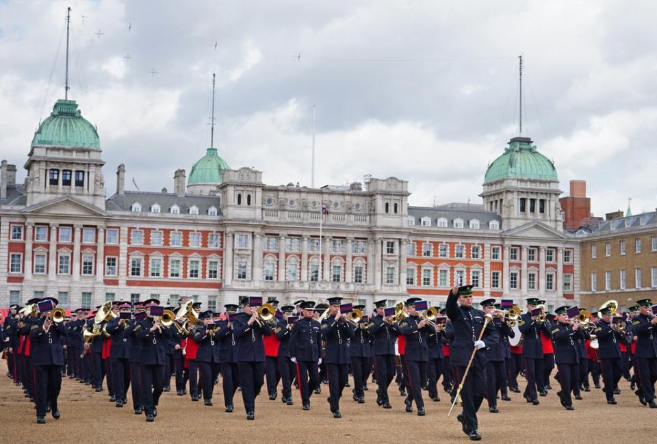 Military personnel at the Brigade Major’s Review, the final rehearsal of the Trooping the Colour, the Queen’s annual birthday parade, on Horse Guards Parade, Whitehall (Dominic Lipinski/PA) (PA Wire)