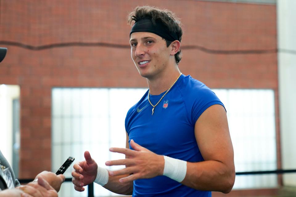 New York Giants quarterback Tommy DeVito during training camp in East Rutherford on Monday, July 31, 2023.