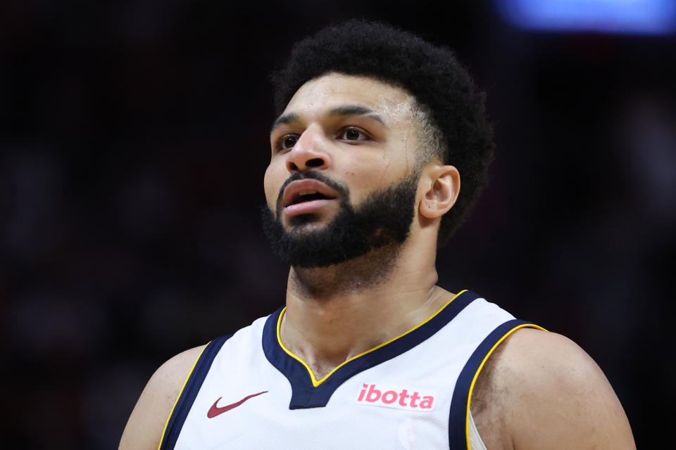 Jamal Murray was reportedly cleared to play Monday after warming up with a wrap around his injured calf.  (Megan Briggs/Getty Images)