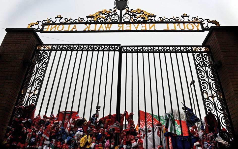 A tribute to those Liverpool fans who lost their lives, placed at the gates of Anfield