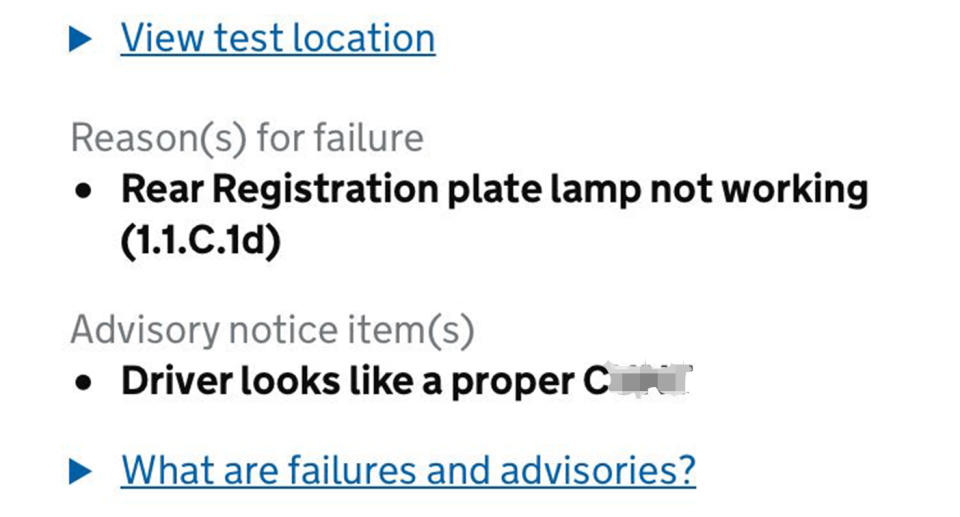 Gaffe:  The website is searchable to the public and contains notes left by MOT testers (DVSA.gov.uk)