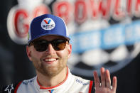 William Byron celebrates after a win in a NASCAR Cup Series auto race in Watkins Glen, N.Y., Sunday, Aug. 20, 2023. (AP Photo/Jeffrey T. Barnes)