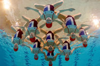 The Great Britain Synchronised Swimming team pose after the announcement of the synchronised swimming athletes for the London 2012 Olympic Games at Garrison Sports Centre on May 8, 2012 in Aldershot, England. (Photo by Clive Rose/Getty Images)