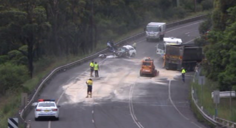 Police and ambulance attended the fatal crash scene. Picture: 7 News