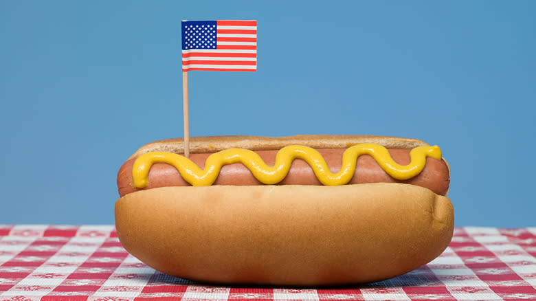 hot dog with American flag