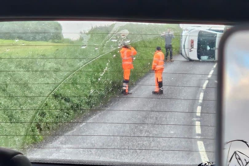 A van flipped on its side near Liskeard