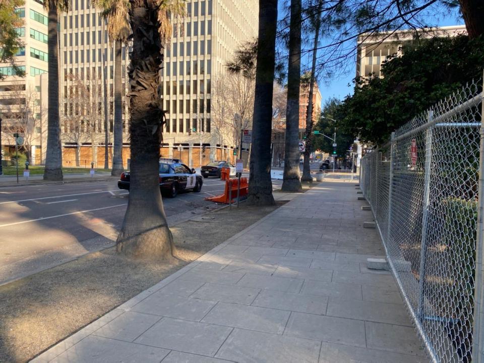 Streets around the Capitol in Sacramento, Calif., were barricaded Sunday, Jan. 17, 2021, amid heightened security ahead of expected protests.