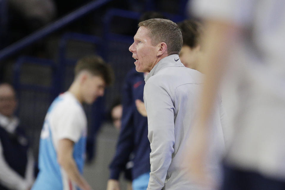 Gonzaga head coach Mark Few directs his team during the first half of an NCAA college basketball game against North Florida, Monday, Nov. 7, 2022, in Spokane, Wash. (AP Photo/Young Kwak)
