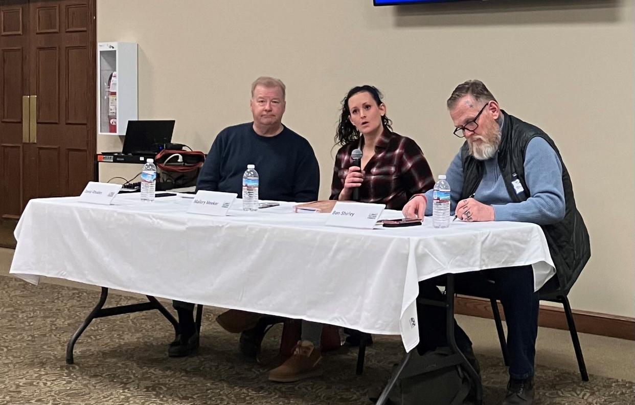 Mallory Meeker, left, and Ben Shirley, both formerly homeless, participated at a recent United Way panel discussion on the homeless problem in Licking County.