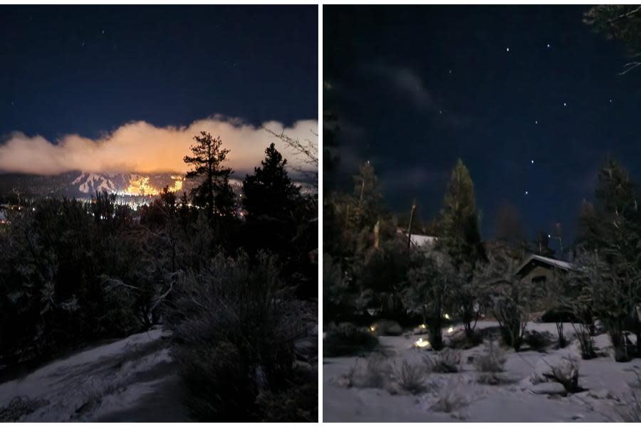 Captan madrugada helada y blanca en Big Bear Lake  