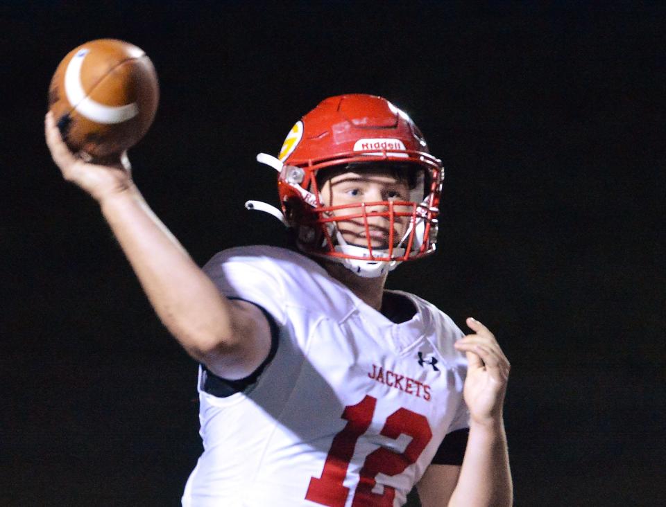 Girard quarterback Carson Stevens throws against Fairview on Sept. 10, 2021, on Keck Field at Jack Bestwick Stadium in Fairview Township.