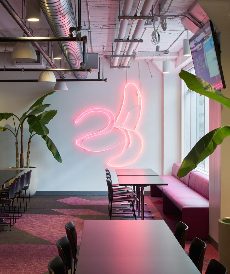 Lyft's new offices are decorated with the brand's signature pink hue.