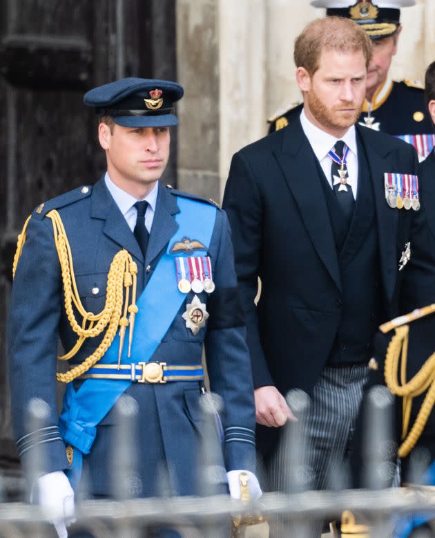 The Prince of Wales and Duke of Sussex during the state funeral of Queen Elizabeth II at Westminster Abbey on Sep. 19. (Photo: Samir Hussein via Getty Images)