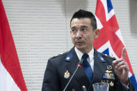 Andy Kraag, Head of the National Criminal Investigations Division of the Netherlands, tells a news conference that only one person could give the order to supply the BUK-TELAR rocket launcher, referring to Russian President Vladimir Putin, during the Joint Investigation Team, JIT, news conference in The Hague, Netherlands, Wednesday, Feb. 8, 2023, on the results of the ongoing investigation into other parties involved in the downing of flight MH17 on 17 July 2014. The JIT investigated the crew of the Buk-TELAR, a Russian made rocket launcher, and those responsible for supplying this Russian weapon system that downed MH17. (AP Photo/Peter Dejong)