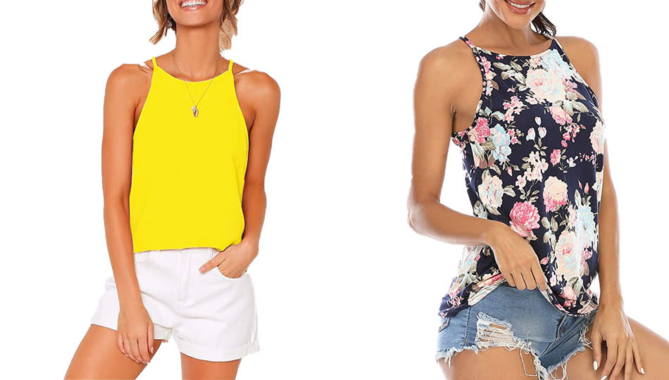 Tank top in yellow and dark floral print