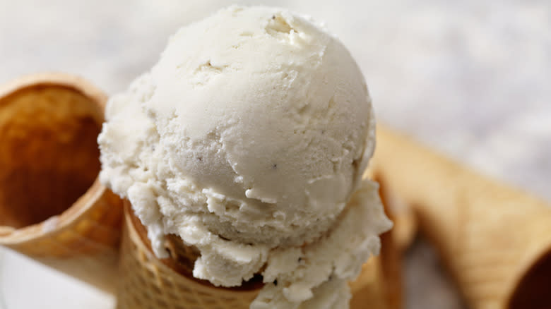 white ice cream in a cone