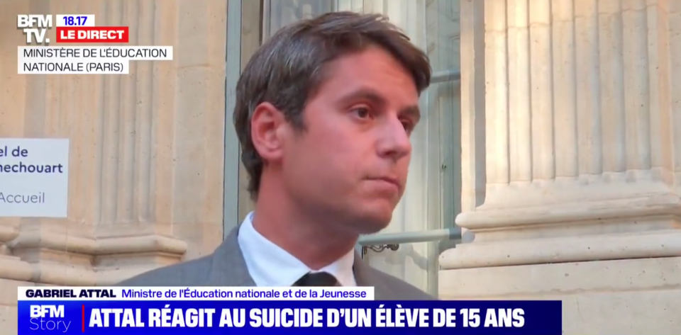 Gabriel Attal s’exprimant depuis le ministère de l’Éducation nationale ce mercredi 6 septembre. 