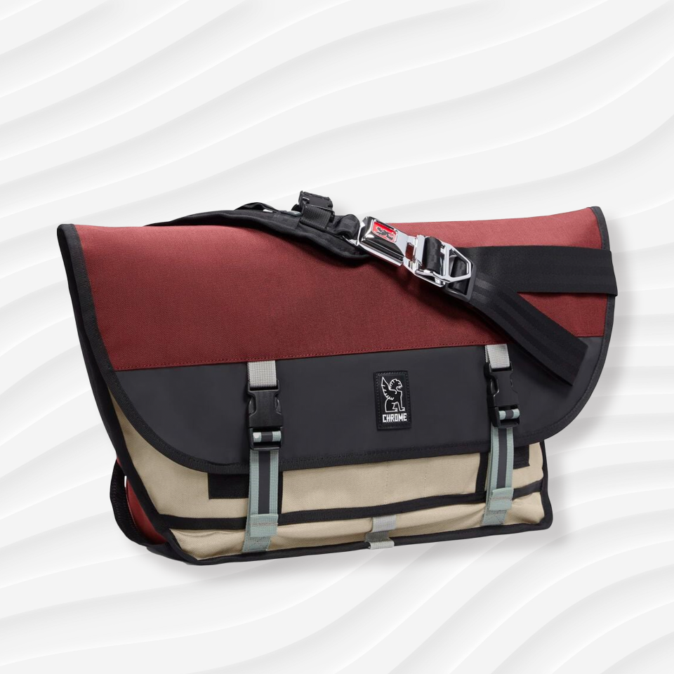 the chrome citizen messenger bag in dark red and tan