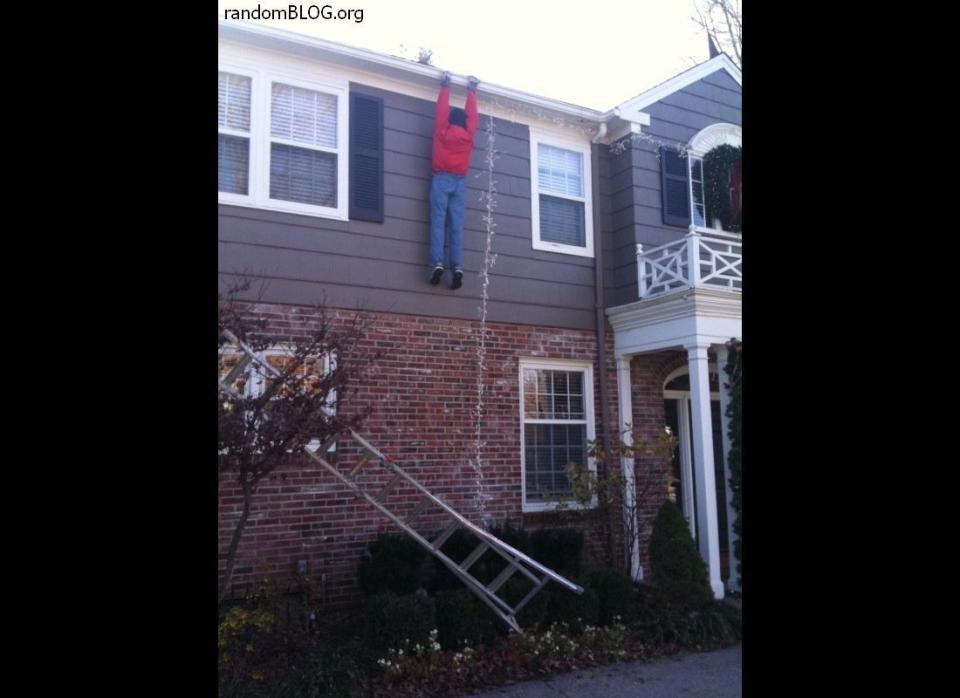 This guy took Christmas FAILS to the extreme and caused quite a scare among neighbors. No, not the guy hanging from the roof (that's a dummy), the guy who engineered this fake Christmas-light disaster only to be <a href="http://thehappyhospitalist.blogspot.com/2009/12/christmas-pranks-taken-to-unbelievable.html" target="_hplink">advised by police to take it down because it was freaking people out.</a>